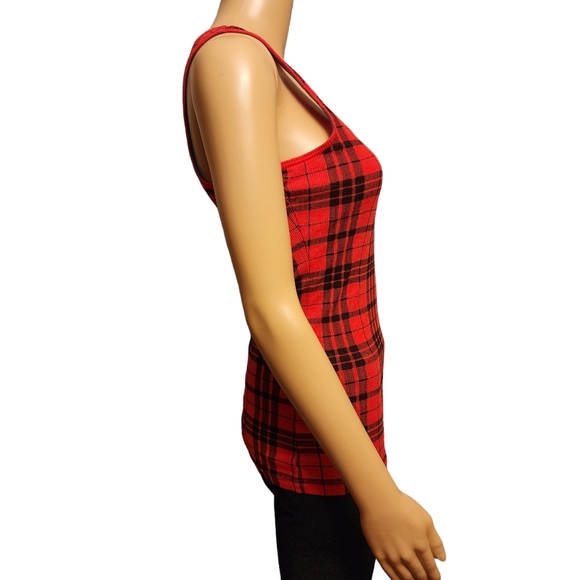 Max Rave Red Plaid Racerback Tank Top - Picture 4 of 8